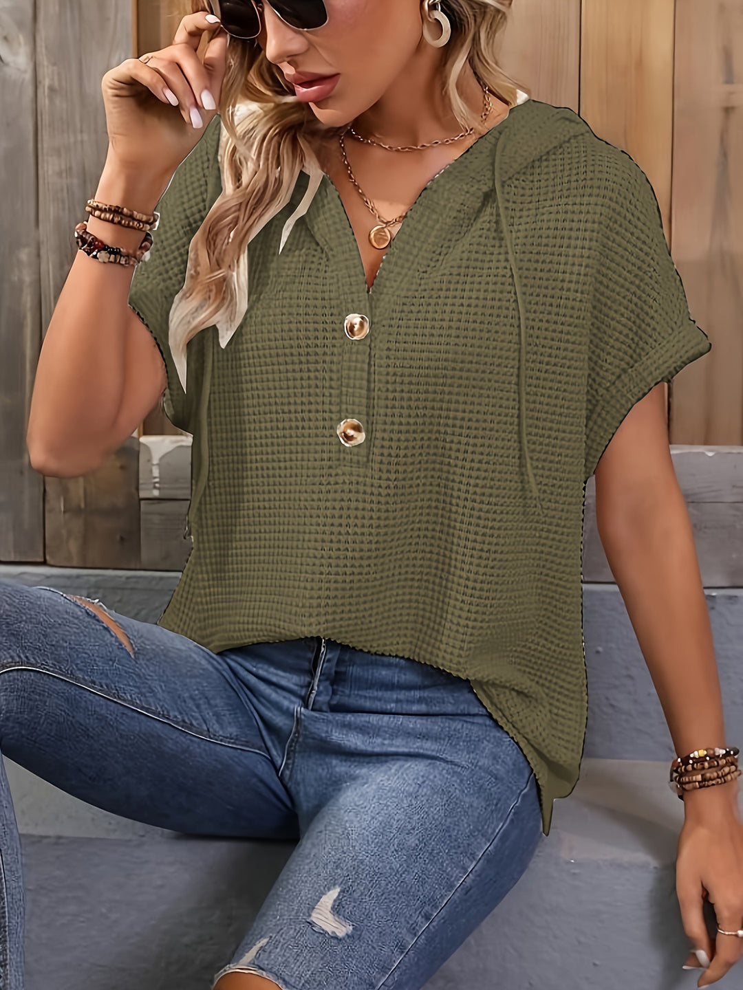 Dame Hætte-Button-Up-Overdel Stilla