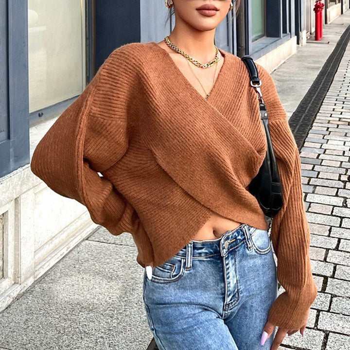 Kvinders omslagsweater med moderne tekstureret design Stilla