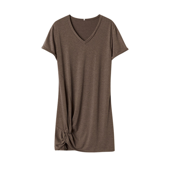 Dame Casual V-Hals Knyt Foran Kjole Stilla