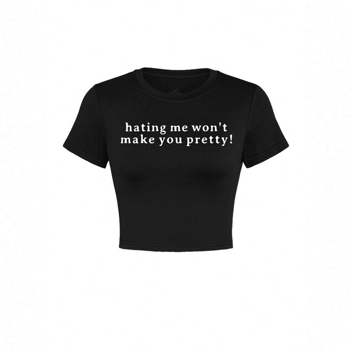 Dame Kortærmet Crop-T-Shirt med sjovt skrifttryk Skovae