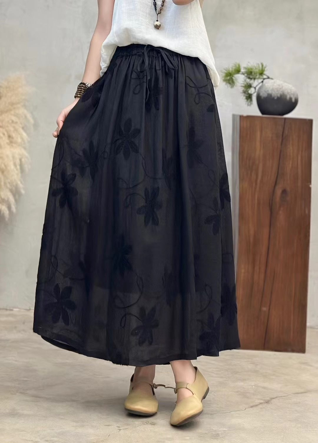 Femme Florale Bestikket Maxi-Nederdel Stilla