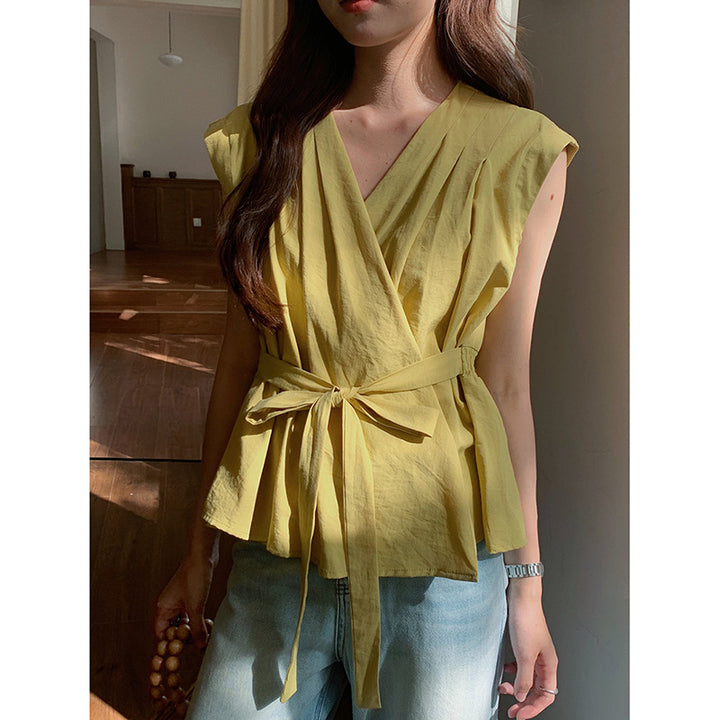 Dame wrap-bluse med talje-knude-detail og afslappet snit Stilla