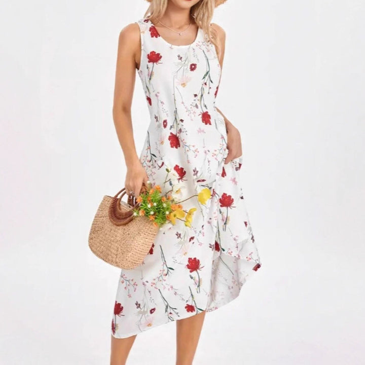 Kvinder Floral Print A-linje Midi Kjole Stilla