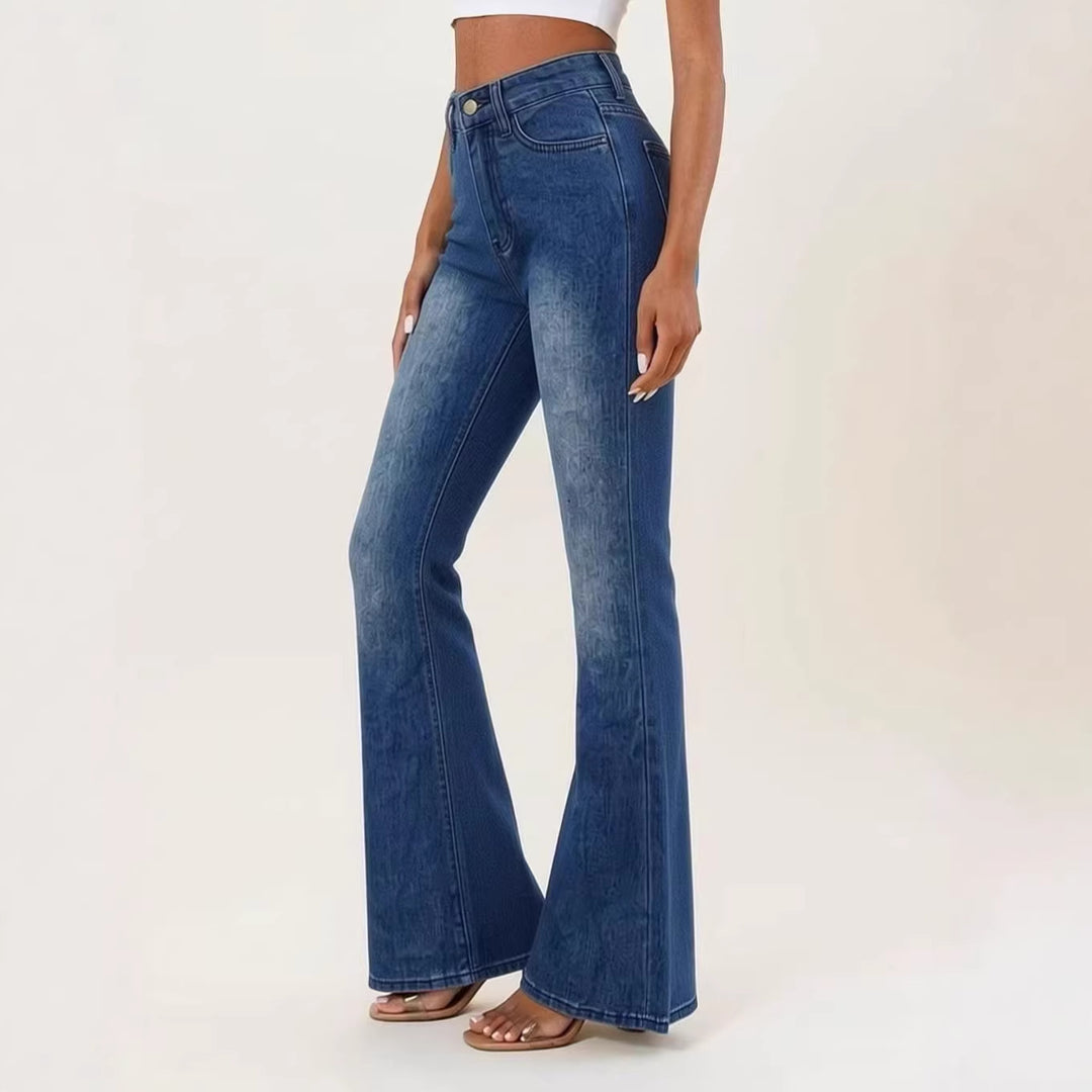Dame Flared Jeans med høj talje og unikt strukturdesign Skovae