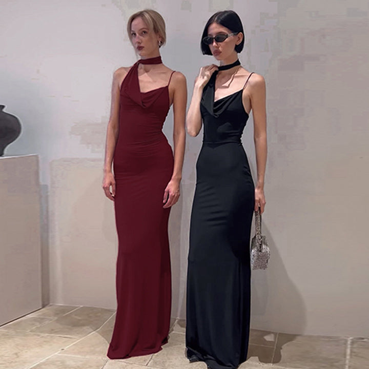 Damer Elegant Maxikjole med asymmetrisk Halterneck Skovae