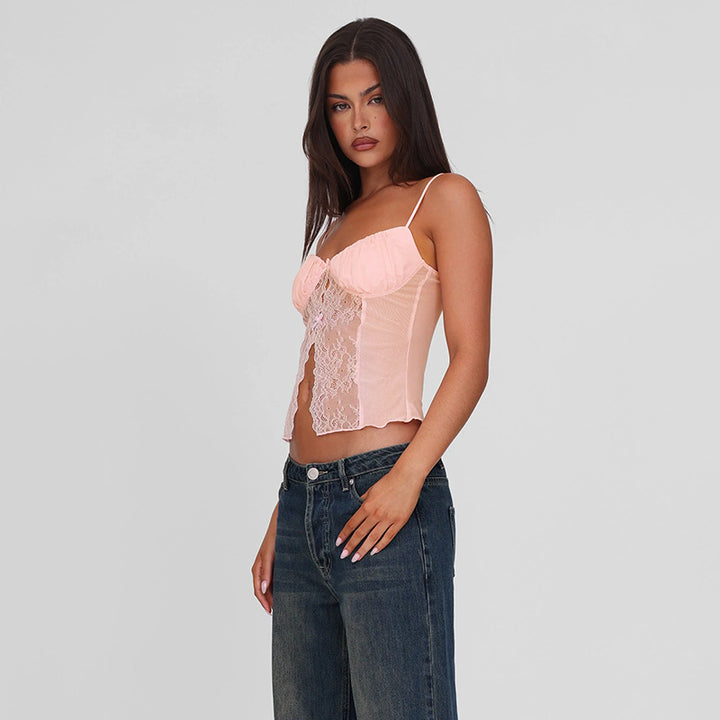 Dame spids camisole med dekorative bånd detaljer Skovae