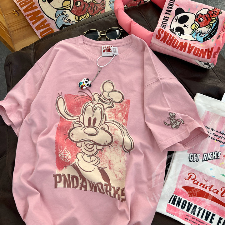 Dame T-shirt med kreativt cartoon-design og afslappet snit Stilla
