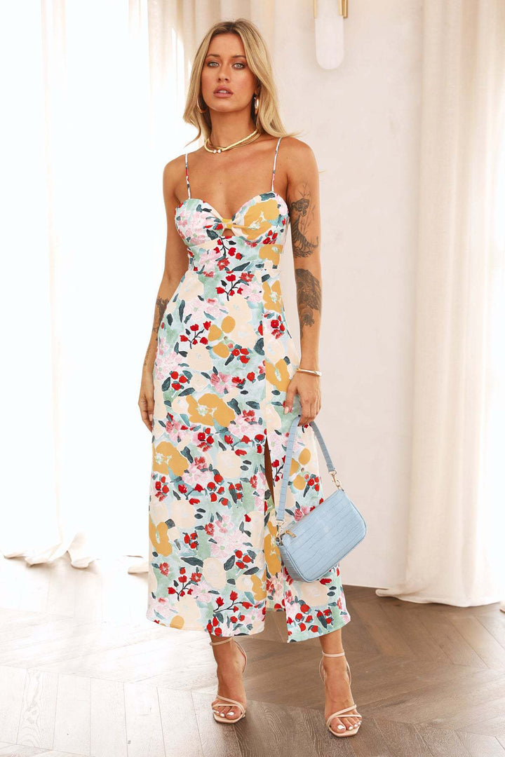 Kvinder Elegant Floral Maxi Kjole med Sideslids Stilla