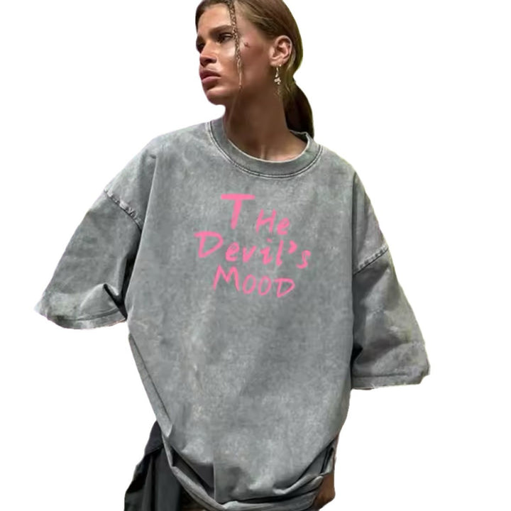 Damer Oversized T-shirt med stilfuld statement-tryk og behagelig pasform Stilla