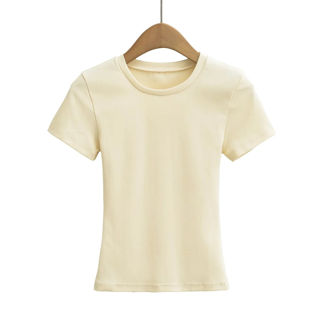 Damer figursyet Basic-T-shirt lavet af åndbart bomuldsblanding med rund halsudskæring Stilla