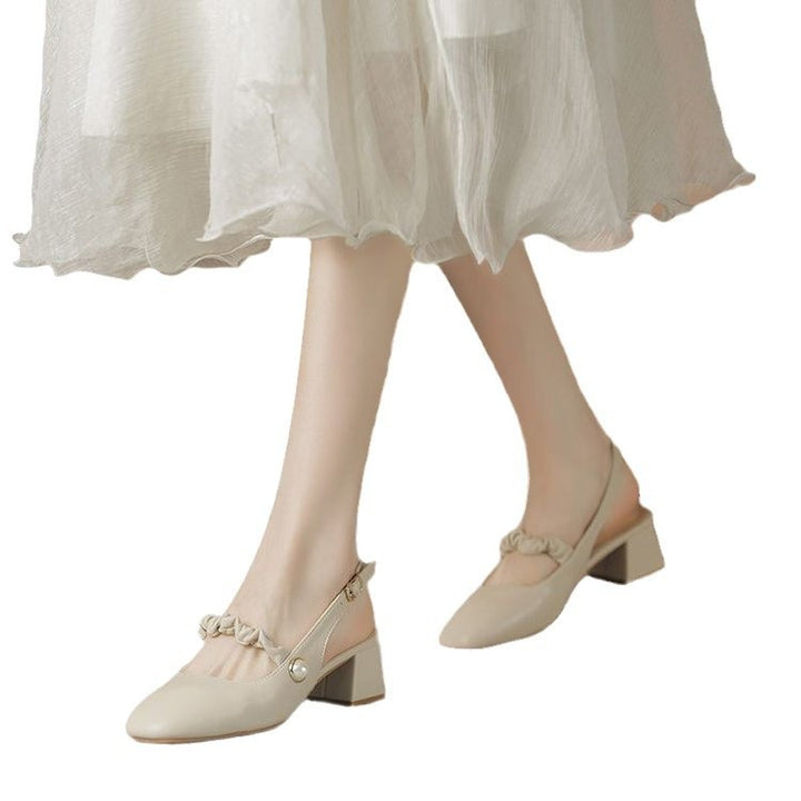 Dame elegante Slingback-pumper med moderne perlepynt og lav blokhæl Stilla