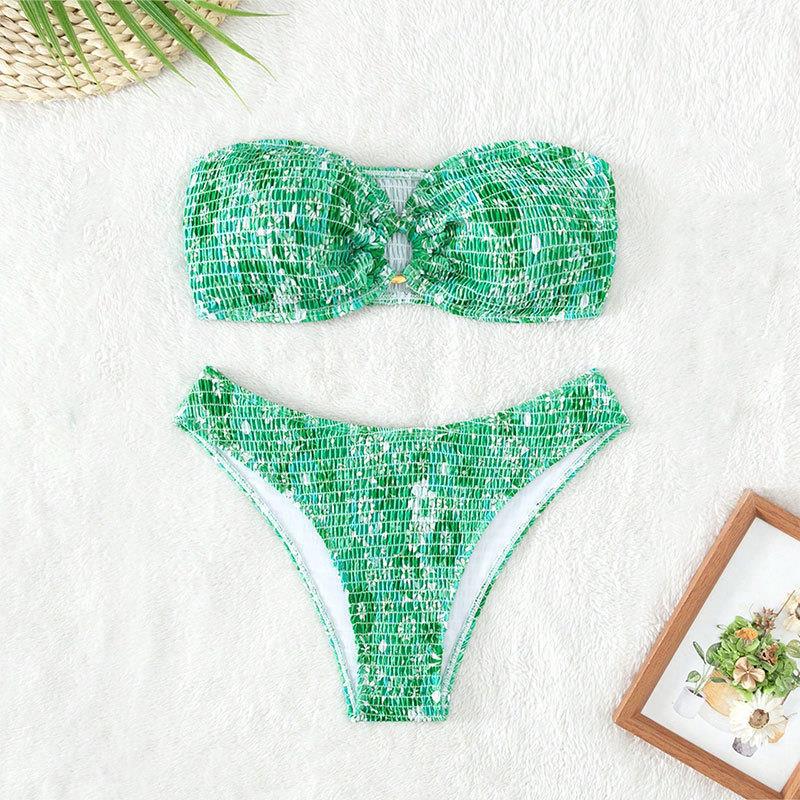 Dame bikini-sæt med elastisk bandeau-overdel og højt skåret trusser Stilla