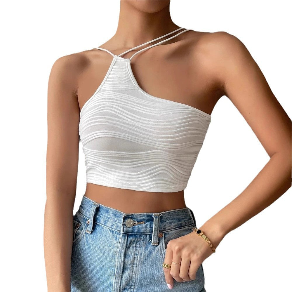 Dame Crop-top med raffineret bølgestruktur og justerbare spaghettistropper Stilla