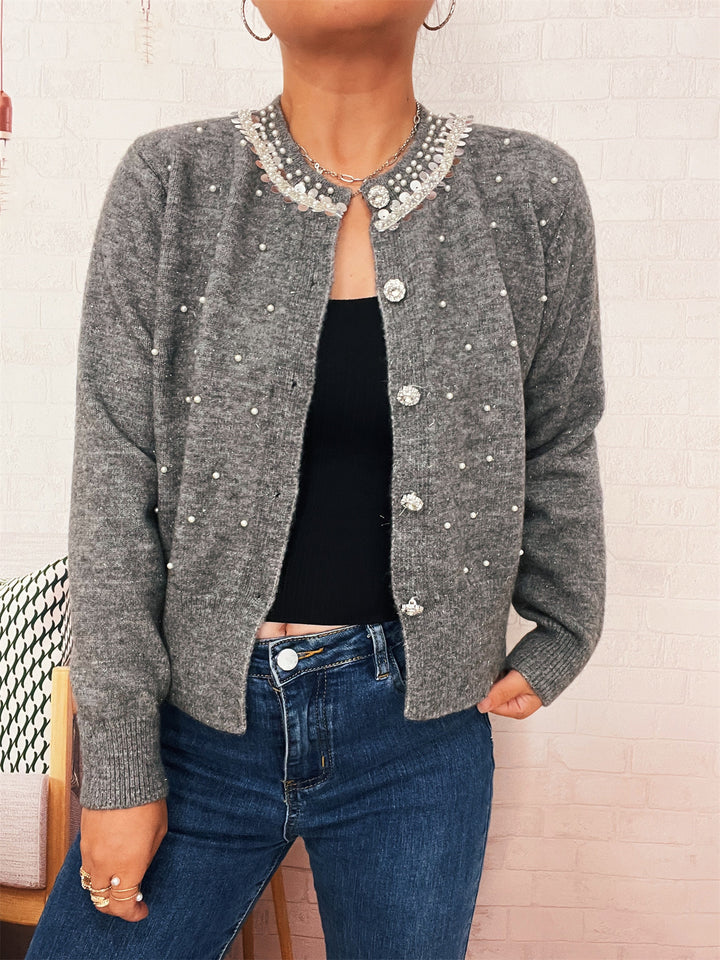 Kvinders cardigan med perle trim Stilla