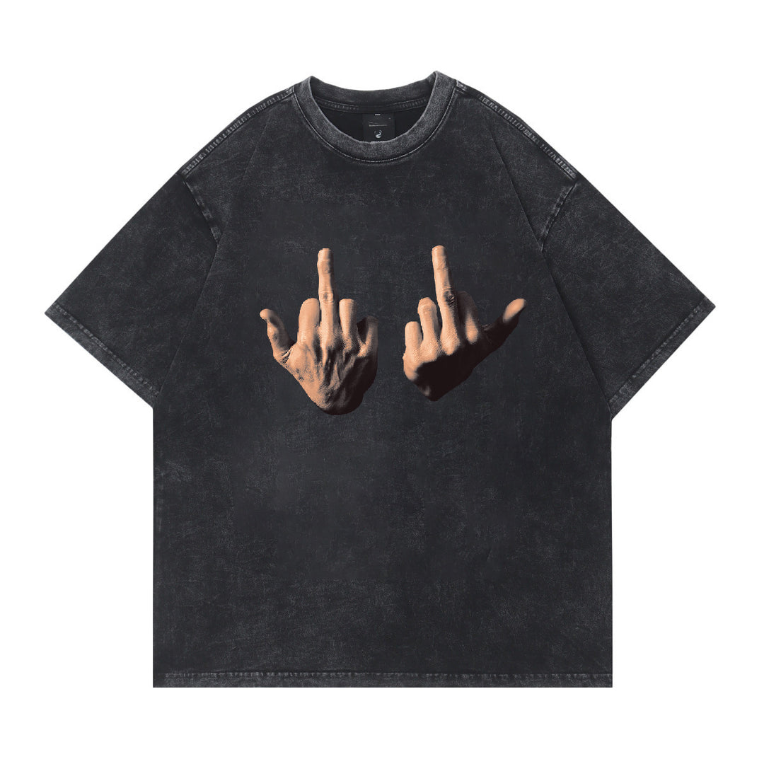 Dame T-shirt med provokerende håndgesture-tryk Stilla
