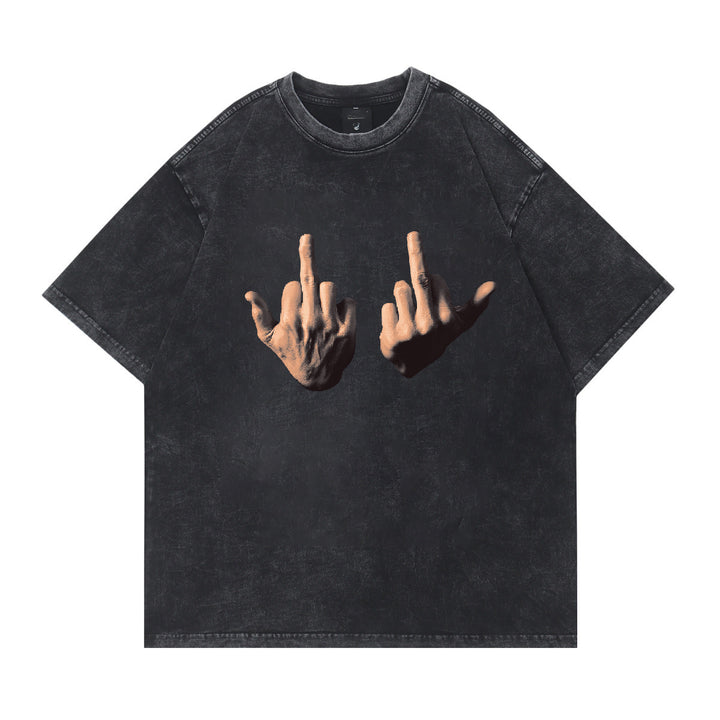 Dame T-shirt med provokerende håndgesture-tryk Stilla