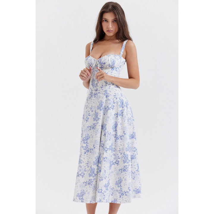 Femme Elegantes Maxi-kjole med flæse-top Stilla