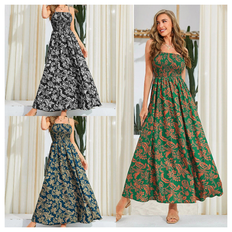 Dame Floral Print Midi-kjole med justerbare stropper Stilla