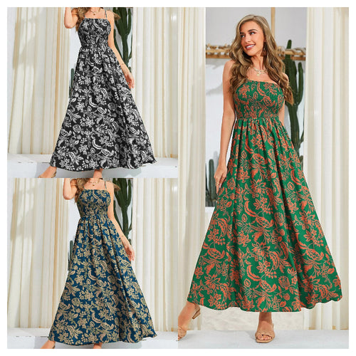 Dame Floral Print Midi-kjole med justerbare stropper Stilla