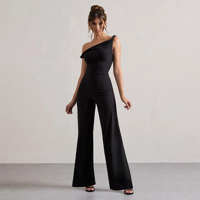 Dame off-shoulder jumpsuit med bredt ben og elastisk overdel Skovae