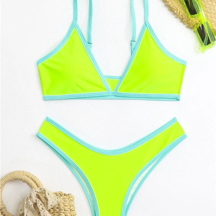 Dame Triangle Bikini Sæt med Kontrastbånd Stilla