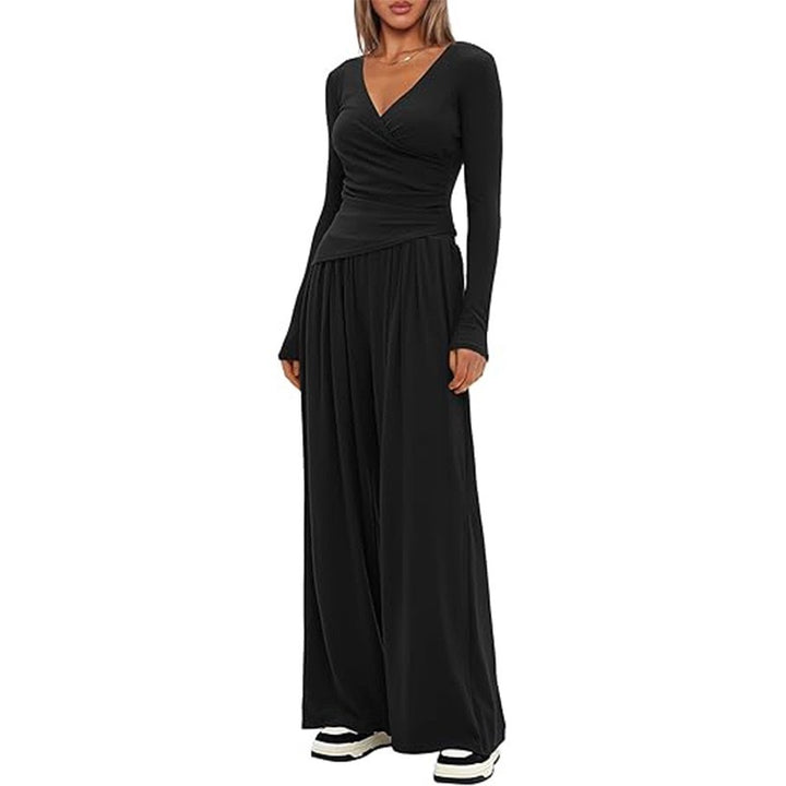 Dame Elegant Wrap-Overall med bred ben og moderne detaljer Skovae