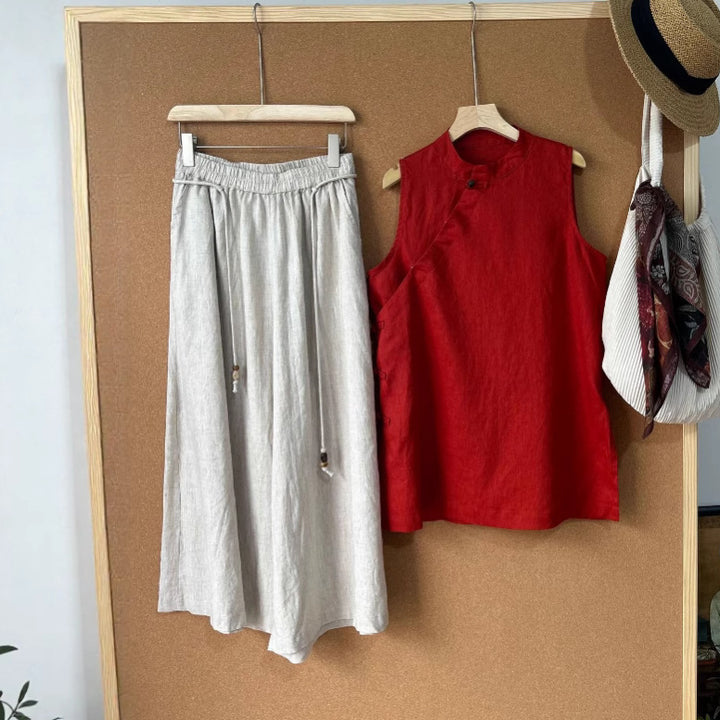 Femme Let bluse i hør og culottes-sæt Stilla