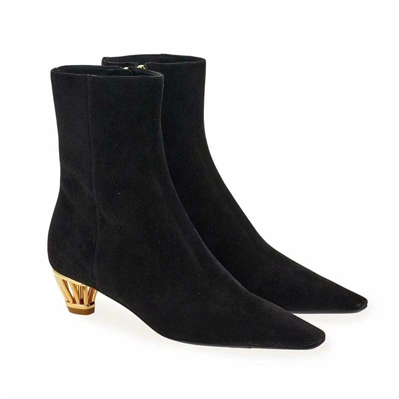 Femme Stilfulde Spids-tå Støvler med dekorativ Metallic-hæl Stilla