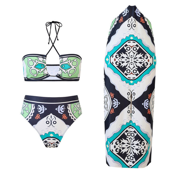 Dame bikini-sæt med stilfuld bandeau-top og høj benudskæring Stilla