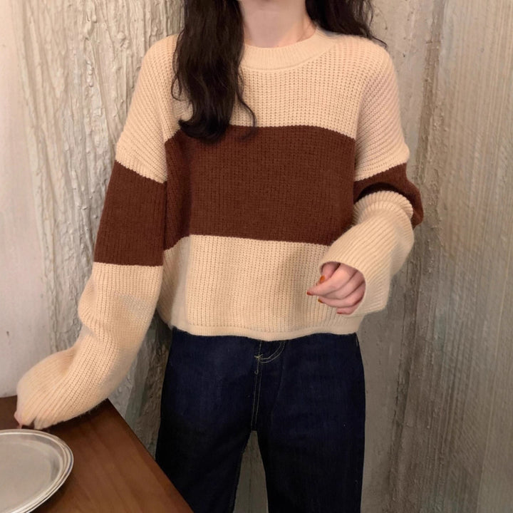 Kvindernes chunky striktrøje med moderne farveblok design Stilla