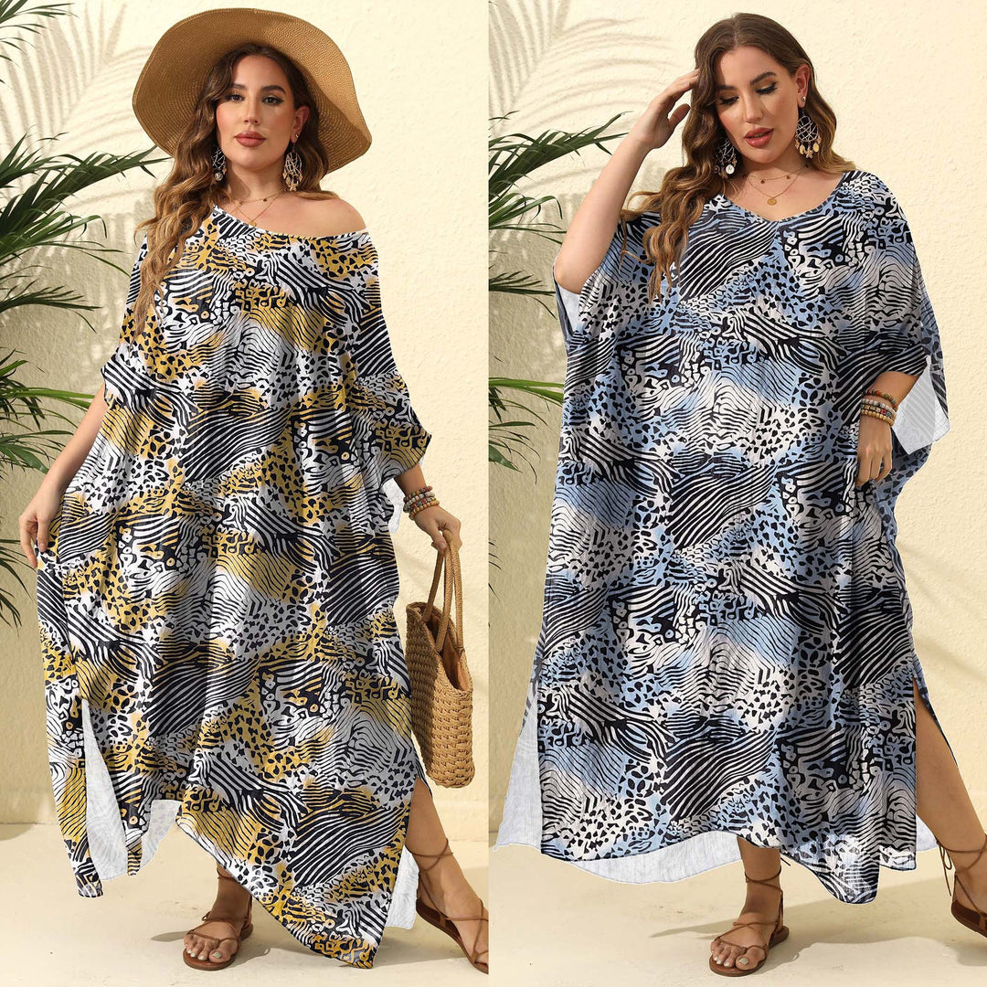Dame Strandkjole i afslappet kaftan-stil med elegant dyreprint Stilla
