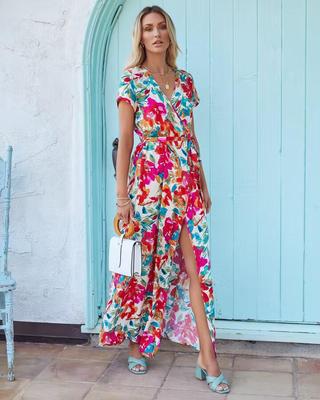 Femme Floral Viskestykke-Maxi-Kjole med side split Stilla