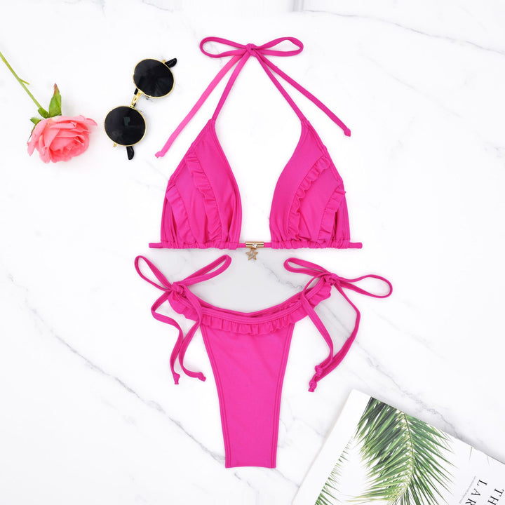 Dame Bikini-sæt med glade flæse detaljer og justerbare bånd Stilla