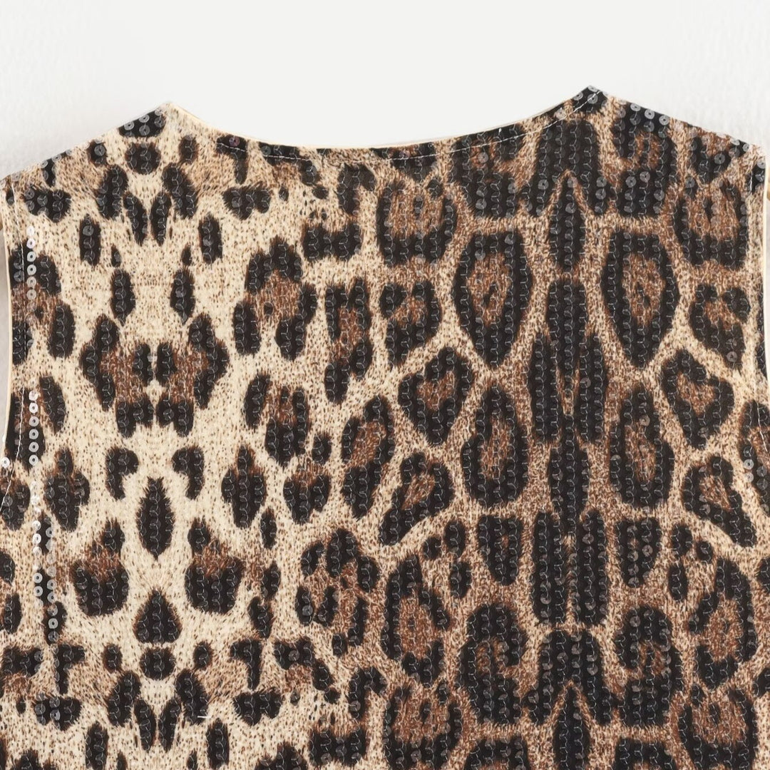 Femme Pailletter Leopard Tryk Mini Kjole Stilla