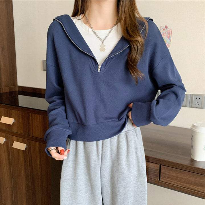 Femme Cropped Halv-Zip Fleece Sweatshirt Stilla