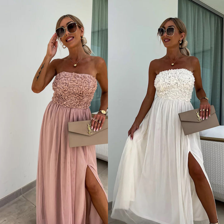 Dame Elegant Maxi Kjole med Blomsterapplikationer og Sidelinje Slids Stiila