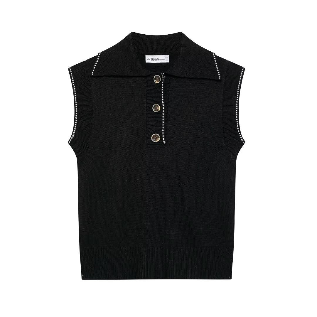 Femme Sleek ærmeløst strik-polo-sweater Stilla