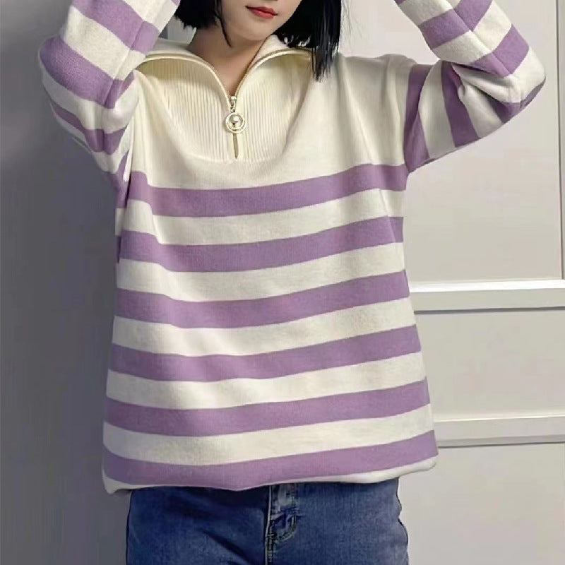 Femme Zip-Up Stribet Sweatshirt Stilla