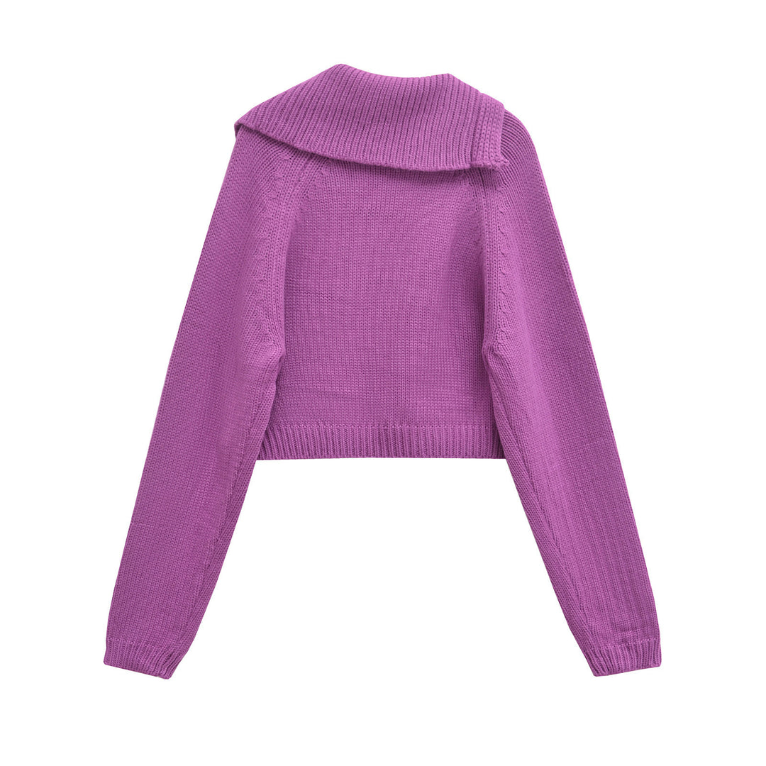 Femme Cropped Button-Up Sweater med asymmetrisk krave Stilla