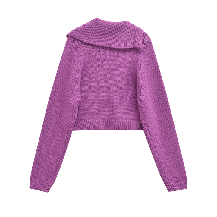 Femme Cropped Button-Up Sweater med asymmetrisk krave Stilla