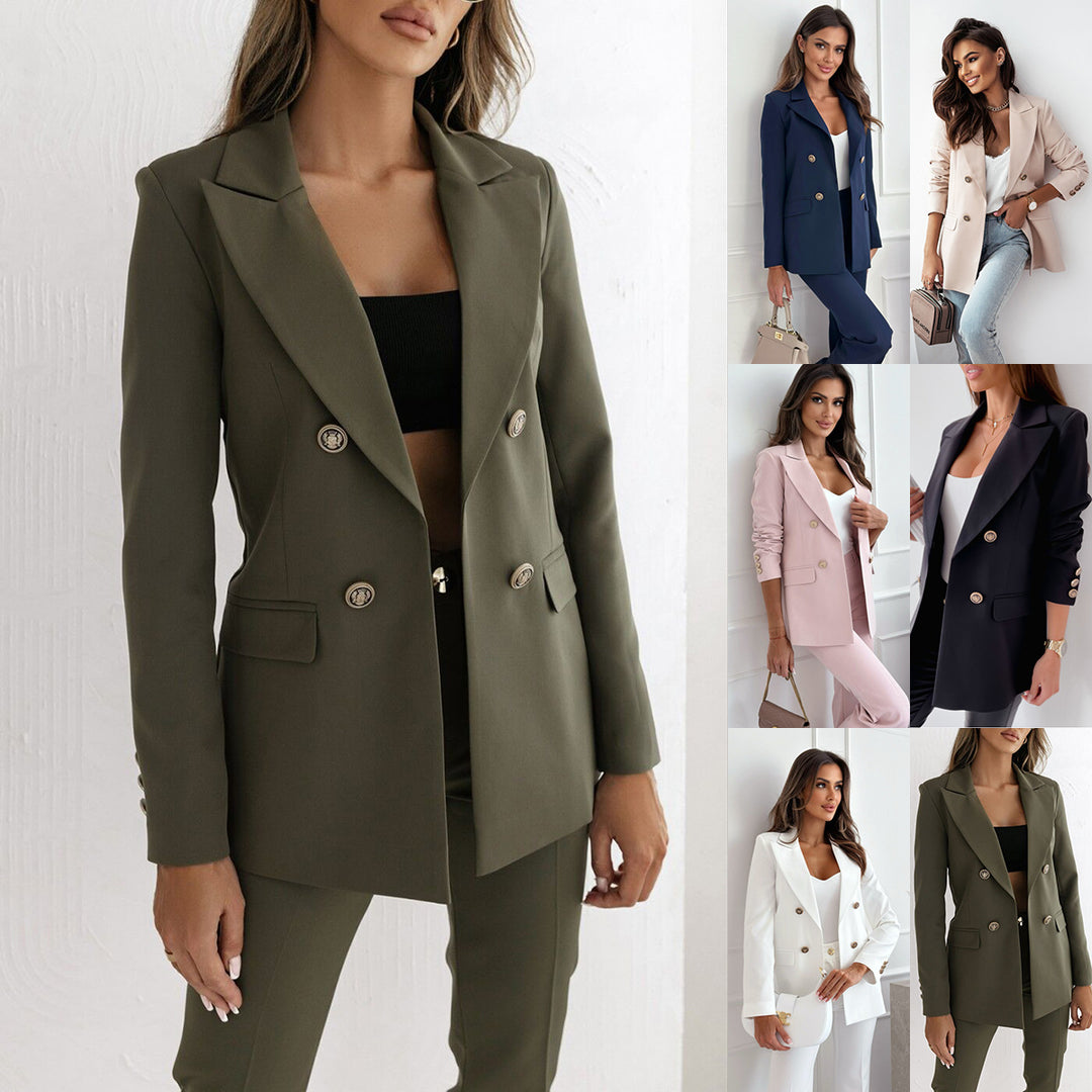 Dame Elegant Blazer med dobbelt knaplukning og moderne lommer Stilla