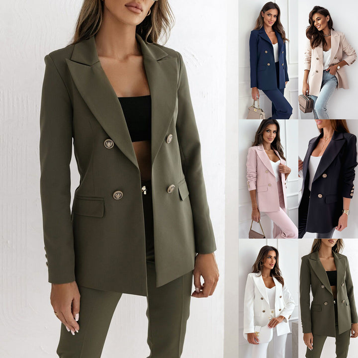 Dame Elegant Blazer med dobbelt knaplukning og moderne lommer Stilla