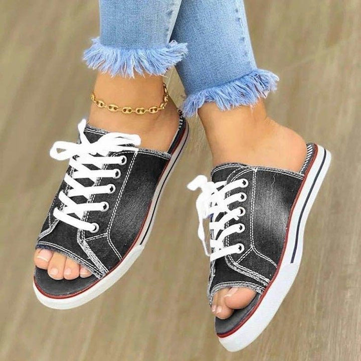 Dame Slip-On Sneakers i sporty jeanslook med moderne snørring Stilla