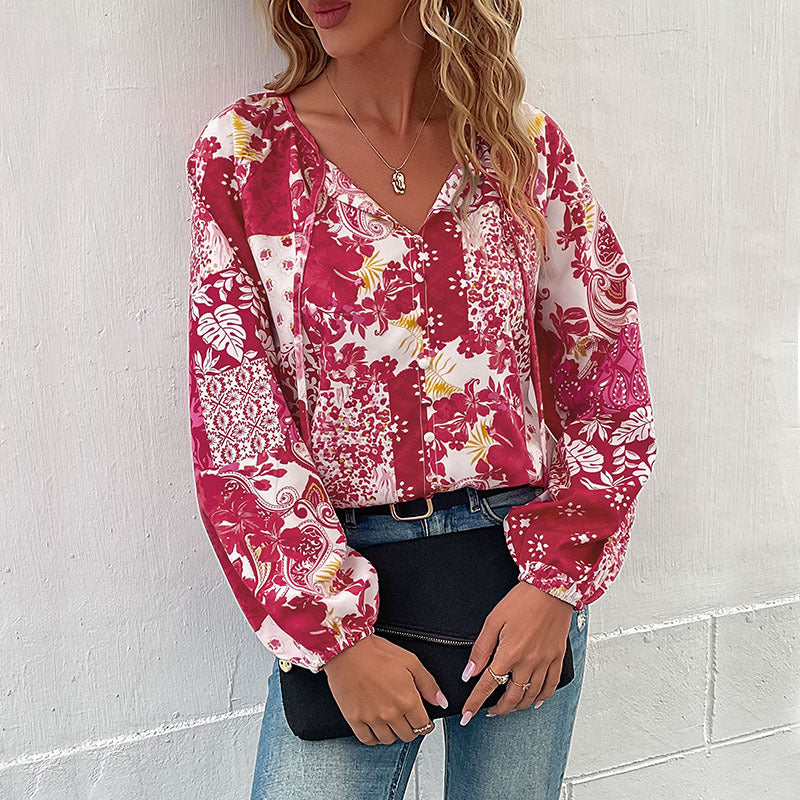 Kvinders fashionable bluse med blomsterprint og casual design Stilla