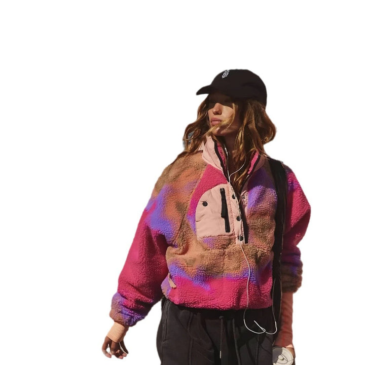 Dame fleece-trøje med funktionel lynlås og farverigt design Stilla