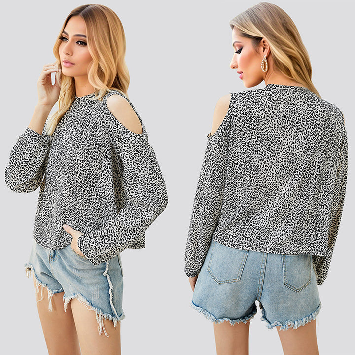 Damer Elegant top med kolde skuldre og dyreprint Stilla