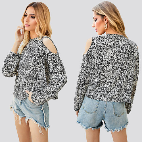 Damer Elegant top med kolde skuldre og dyreprint Stilla