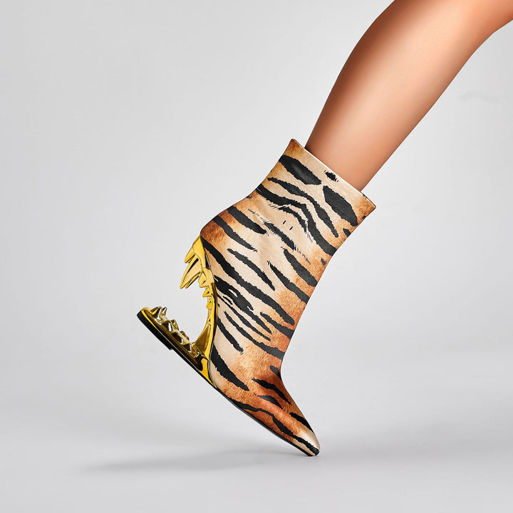 Femme Spids-Tå Stiletto Støvler med Tigertryk og Skulptureret Hæl Stilla