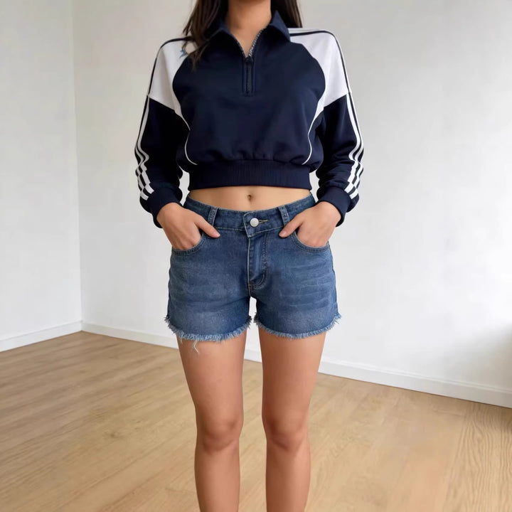 Damer casual jeansshorts med fransede kanten og høj talje Skovae