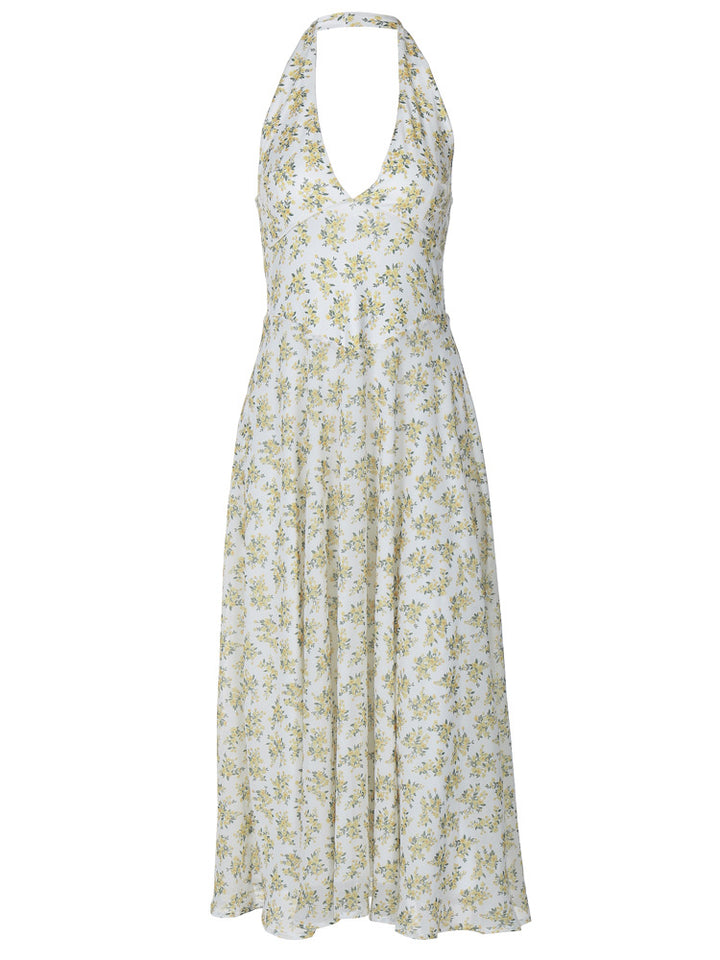 Dame Vintage Halterneck Kjole med A-linje Snit og Blomster Mønstre Stilla